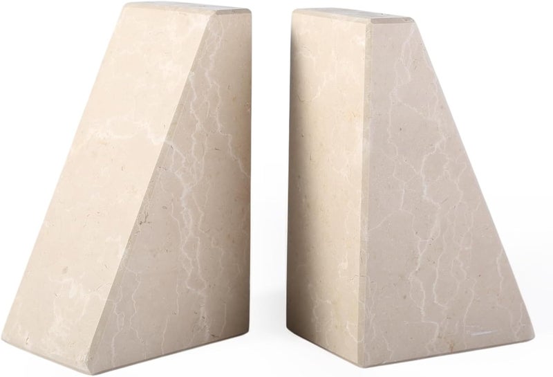 karibiber Marble Bookends for Heavy Books, Decorative Book Ends for Shelves, Durable and Heavy-Duty Stone Bookends for Hardback Book & CDS, Unique Book Stopper & Holder, New Jura Beige-Vein, Set of 2 - Image 1